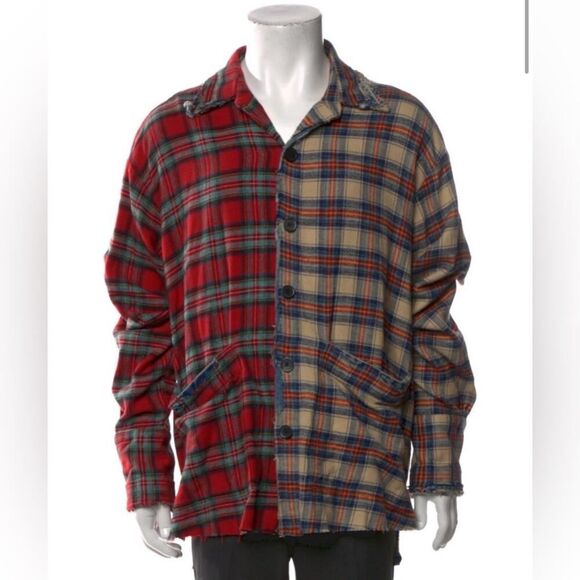 Greg Lauren Flannel - Collared Dress Shirt - Red Cream - L - Button Down Shirt - Picture 11 of 12